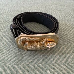 Vintage Sandy Duftler Black crocodile embossed Leather Belt M Rare